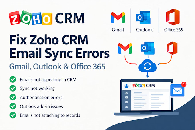 fix zoho CRM email sync gmail outlook and office 365 errors