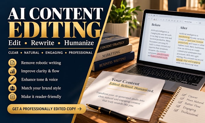 edit, rewrite and humanize ai content, chatgpt content, ai text and proofreading