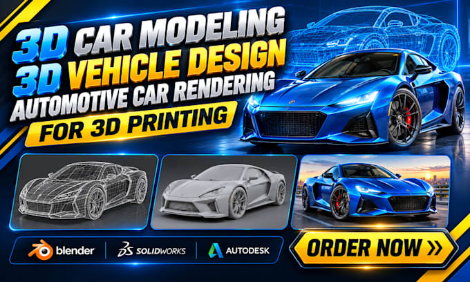 do 3d car modeling, 3d vehicle design, automotive car rendering for 3d printing