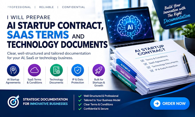 prepare ai startup contract, saas termsnand technology documents