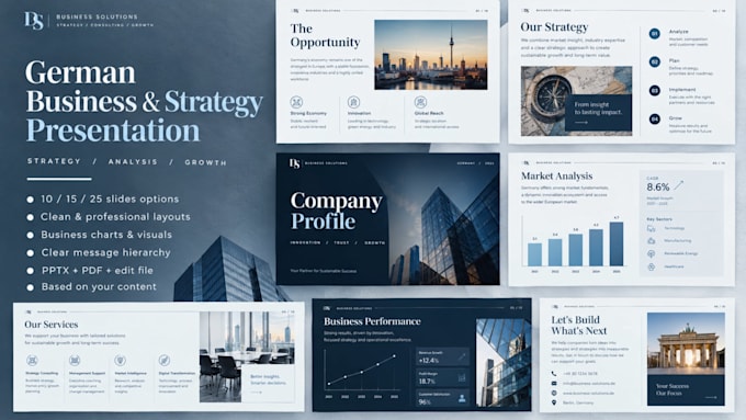 design a german business and strategy presentation