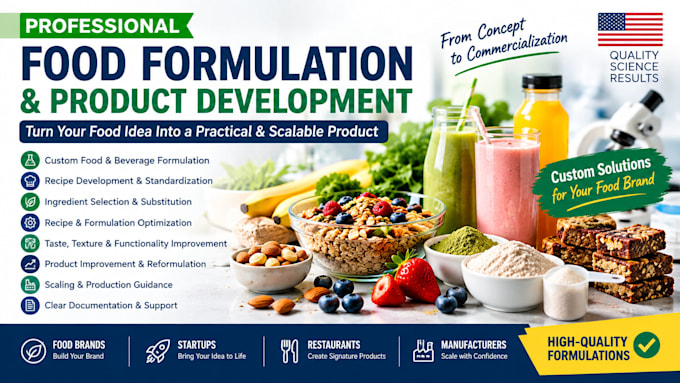 develop custom food formulation, recipe and product development for sales