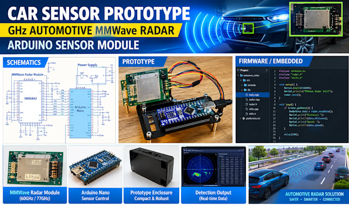 design car sensor prototype, ghz automotive mmwave radar, arduino sensor module