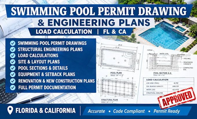 provide swimming pool permit drawing nc ct ny engineering plan, load calculation
