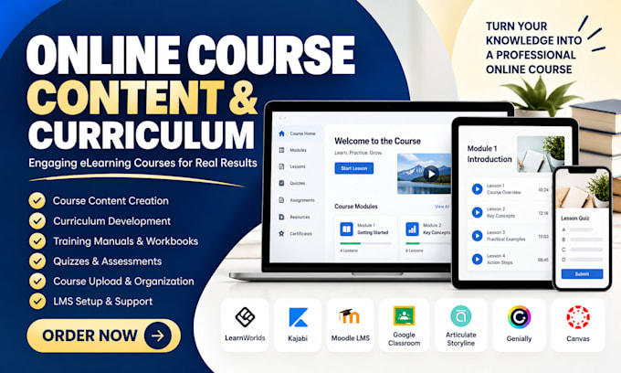 create online course content, curriculum, elearning courses and training manual