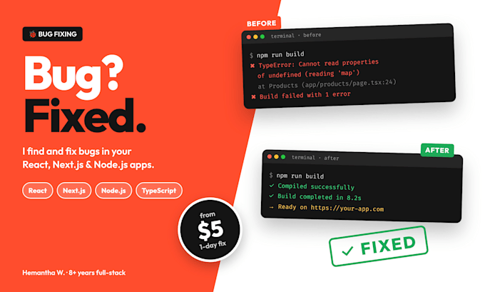 fix bugs in your react, nextjs or nodejs app