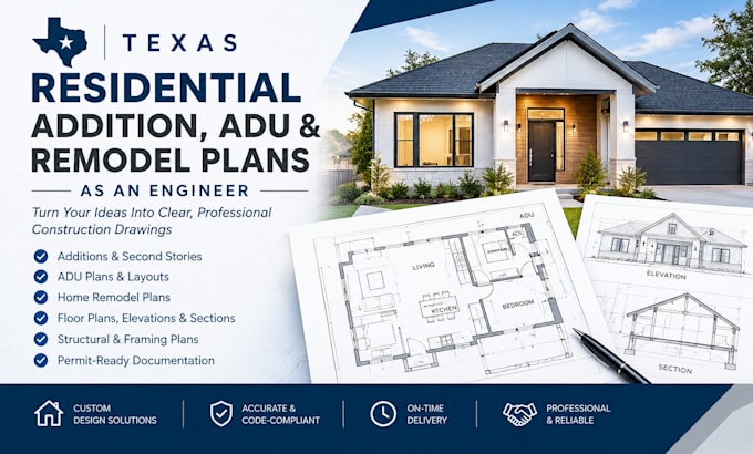 do new home plan, residential, adu and remodel plan as texas engineer, architect