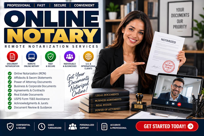 provide online notary, remote notarization and document notarization in 1hr