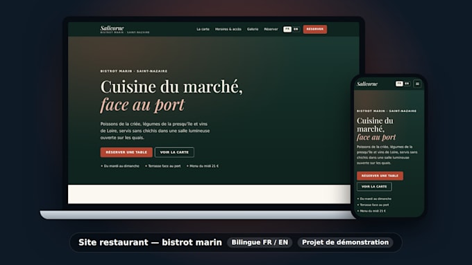 create a restaurant website with menu, gallery and online booking