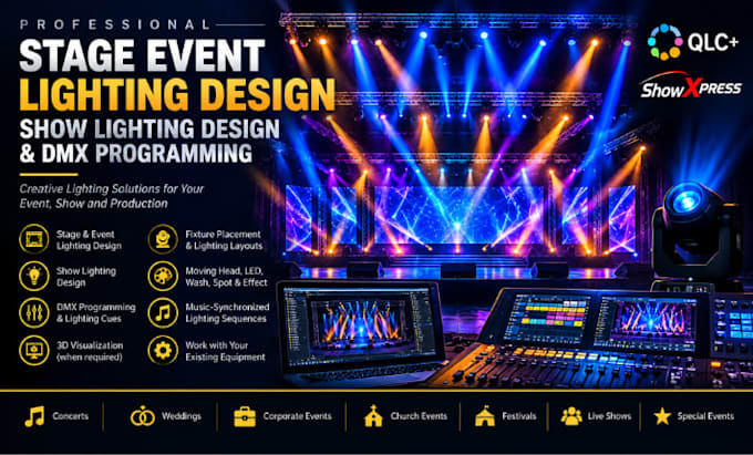 create stage event lighting design show lighting design and dmx programming