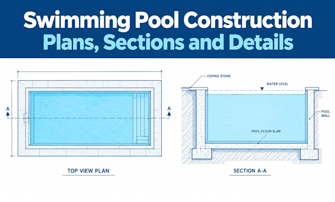 draft swimming pool construction plans, sections and details for approval