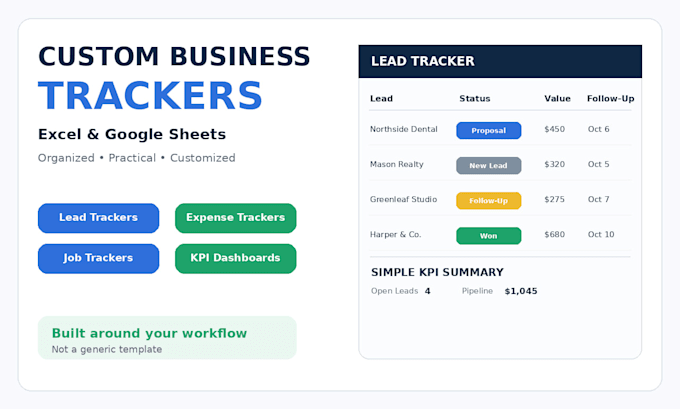 create custom excel or google sheets business trackers