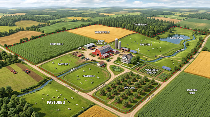 design farm map, ranch map, agricultural, property and field maps