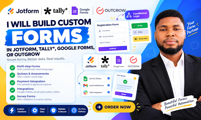 build custom forms in jotform, tally, google forms, fillout or outgrow