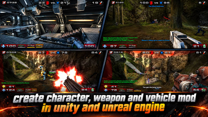 create character, weapon and vehicle mod in unity and unreal engine