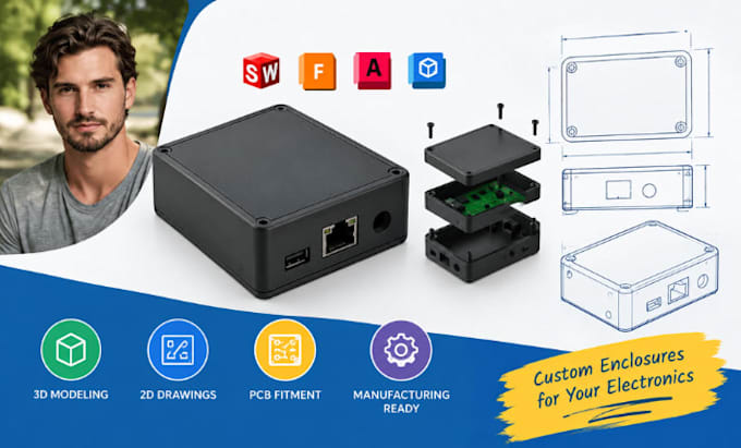 electronic enclosure cad, pcb housing, plastic casing, 3d cad technical drawings