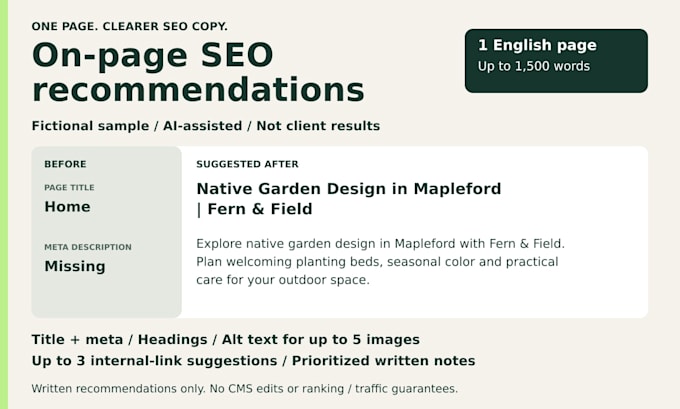 review your page SEO and write a prioritized action plan