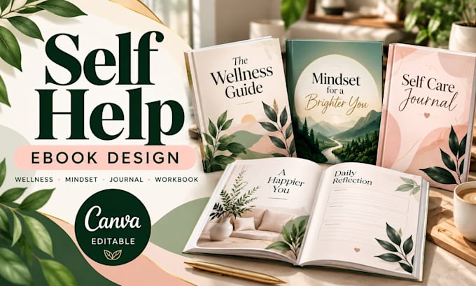 create self help ebook design, wellness guide, mindset ebook journal workbooks
