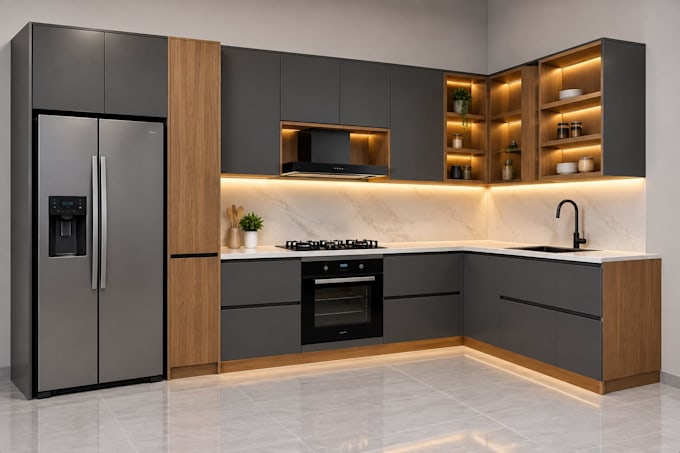 design 3d kitchen cabinet with cad drawing cut list and render