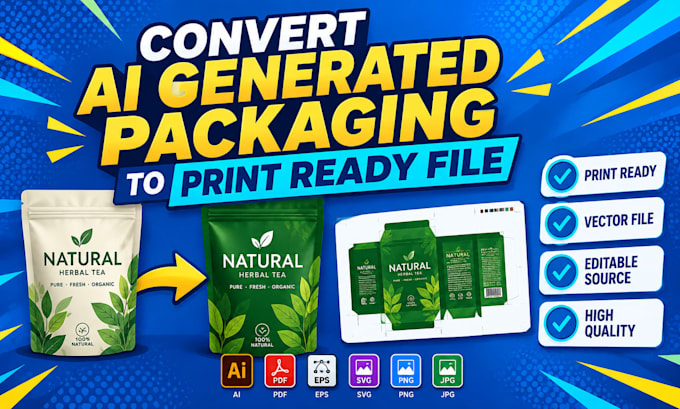 redesign ai generated packaging design into print ready vector with dielines