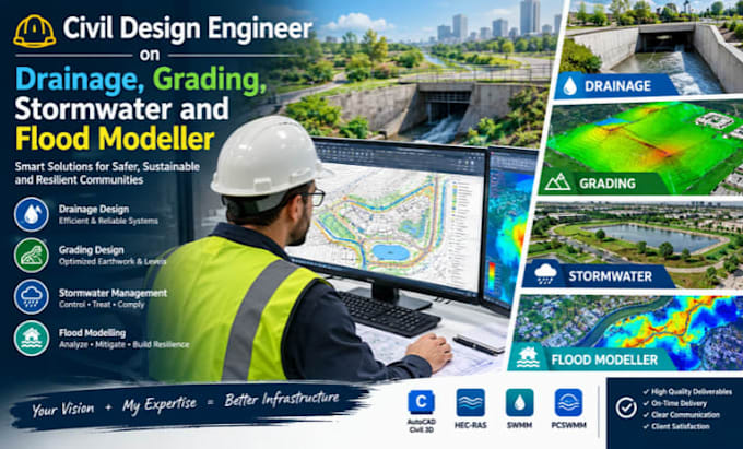 civil design engineer on drainage, grading, stormwater and flood modeller