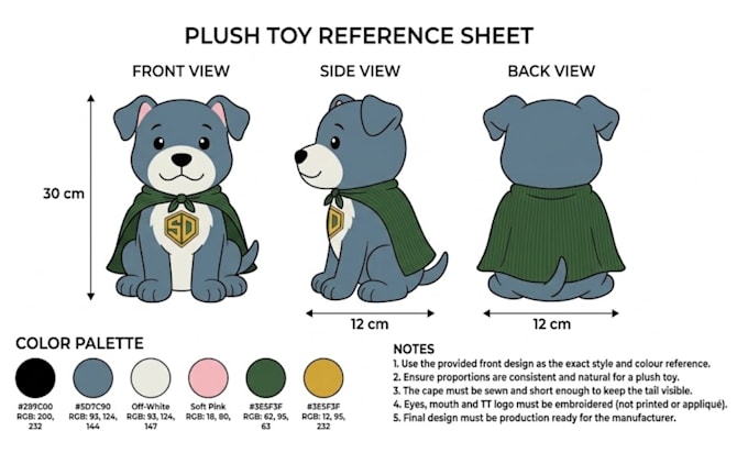design a custom plush reference sheet for your character or plush toy
