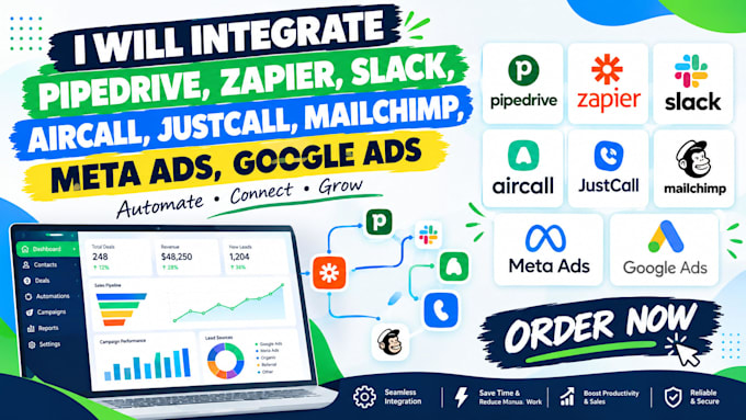 integrate pipedrive zapier slack aircall justcall mailchimp meta ads google ads