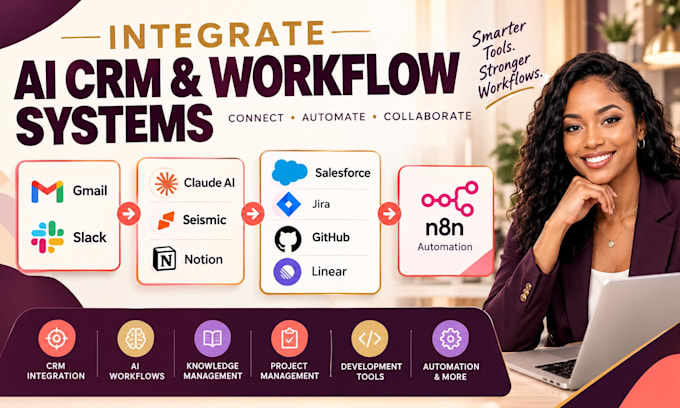 integrate slack claude ai gmail seismic notion jira github linear salesforce n8n