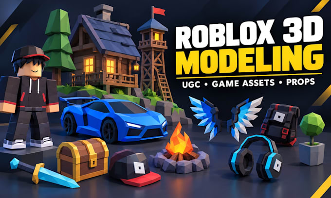 create custom roblox 3d models, game assets, props and roblox ugc accessories