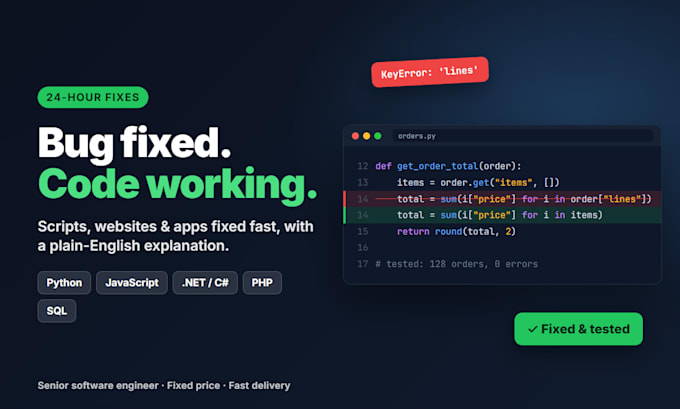 fix bugs in your python, javascript, or dotnet code