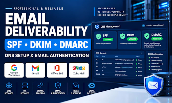 fix email deliverability setup spf dkim dmarc dns records for google