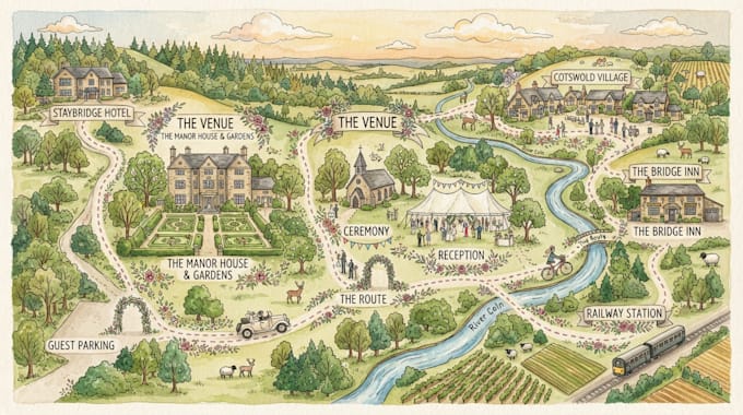 design custom wedding maps, wedding venue maps, invitation maps and location map