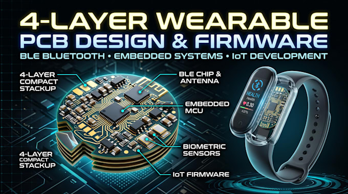 design 4 layer wearable pcb with ble bluetooth embedded system and firmware iot
