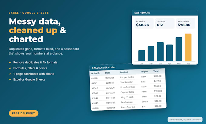 clean up your excel or google sheets data and build a dashboard