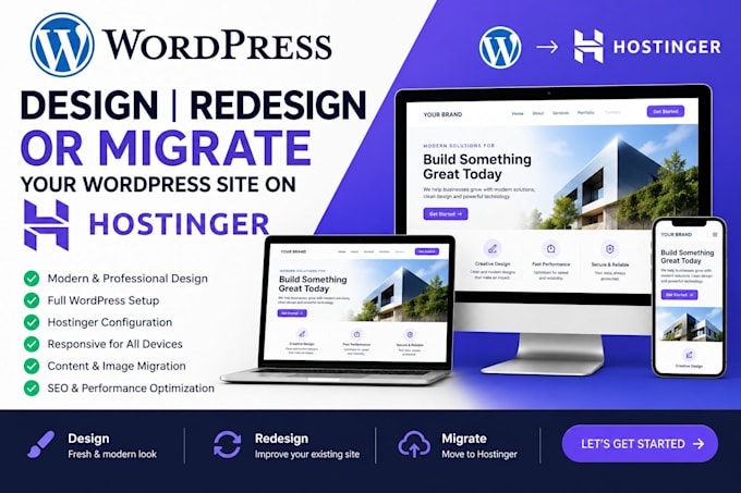 design, redesign or migrate your wordpress website on hostinger