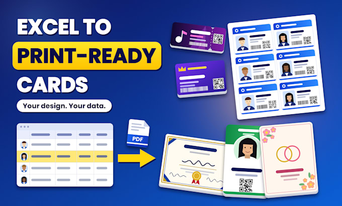 convert excel or google sheets data into print ready cards pdf