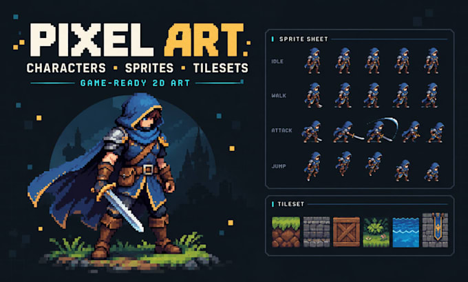 do 2d pixel art character pixel animation pixel sprite sheet tileset