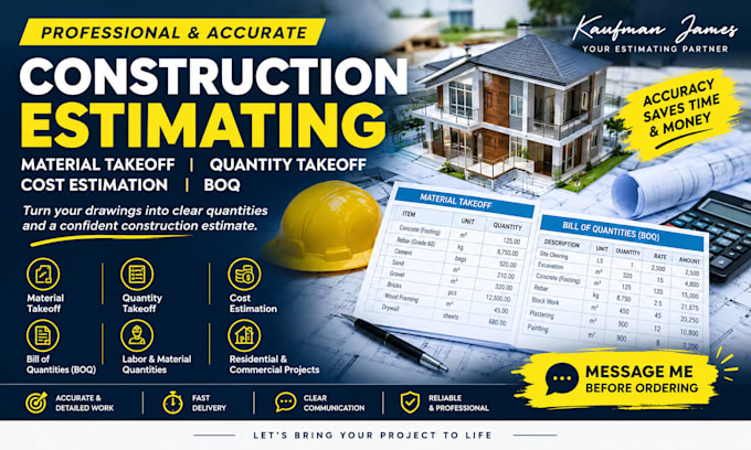 do construction estimating, quantity takeoff, material takeoff and boq