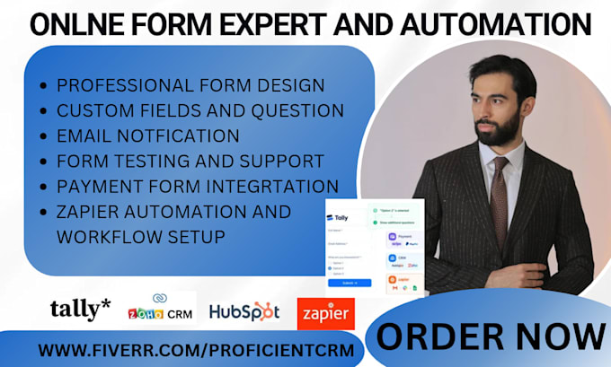 setup tally form survey with conditional logic payment CRM and zapier automation