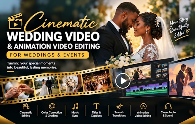 create cinematic wedding video animation video editing for weddings events
