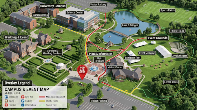 create event campus wayfinding map wedding direction map tourist guide map