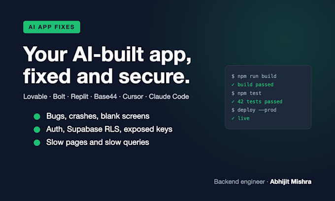 fix and secure your lovable, bolt, replit, base44 or cursor app