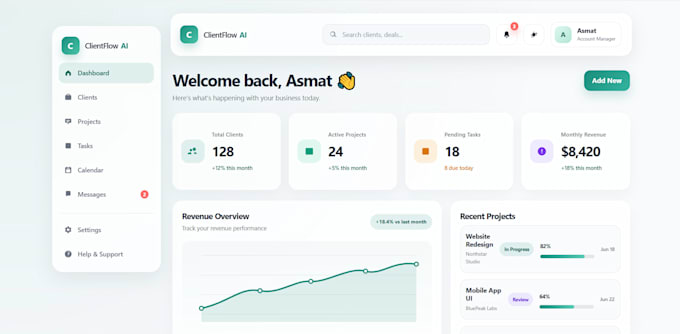build a modern responsive saas dashboard with HTML CSS javascript