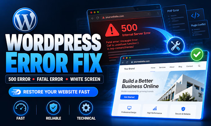 fix wordpress critical errors, 500 error, fatal error and white screen
