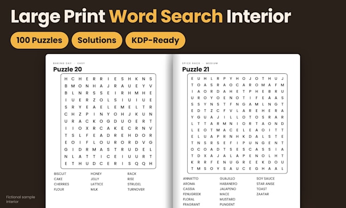 create a large print word search book interior for KDP