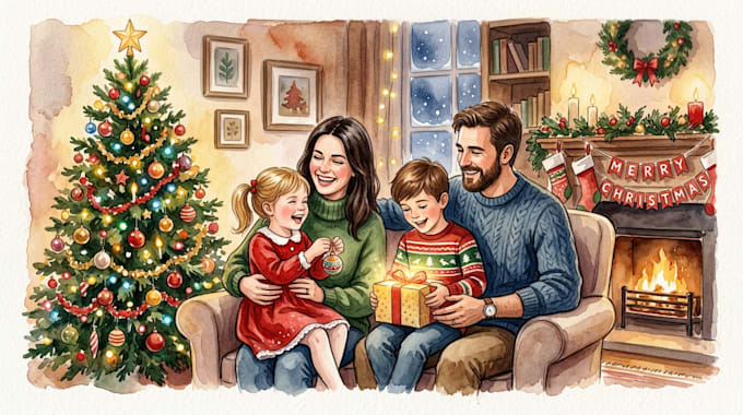 make a watercolor christmas portrait or illustration