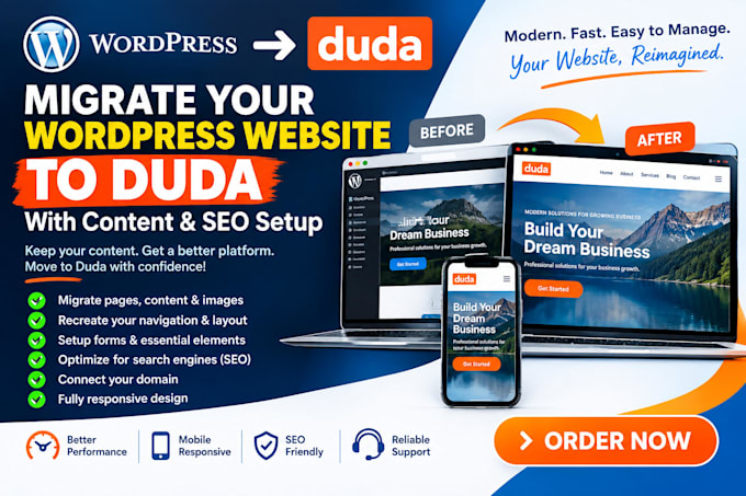 migrate your wordpress website to duda with content and seo setup