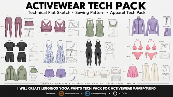 create leggings yoga pants tech pack for activewear manufacturing