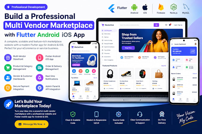 build a professional multi vendor marketplace with flutter android ios app