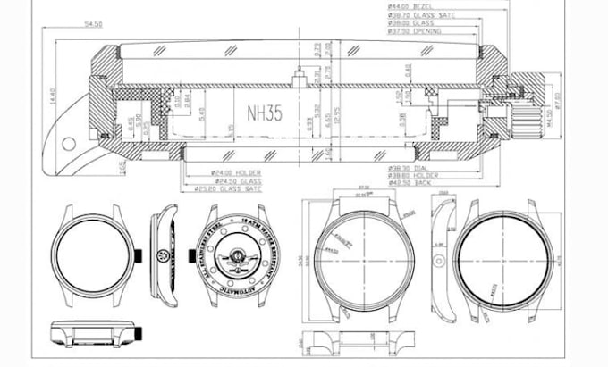 design custom watch 3d cad, technical drawings and manufacturing files